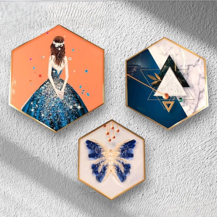 Modern Hexagonal Crystal Painting set of 3 - Style 3